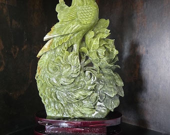 13.2lbs 18&quot; X 10&quot; Top Quality Natural Jade Master Hand Carved  Phoenix Statue Sculpture