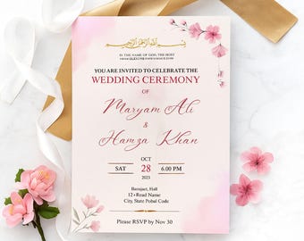 Floral Nikkah Invitation Template | Editable Muslim Wedding Invite (Digital Download)