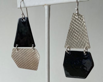 Black and sterling silver keystone earrings