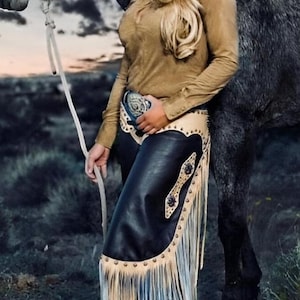 Leather Cowgirl Chinks Chaps Hand Made Western Chap Suede Leather Horse Riding Fringes Pant Cowboy Costume Equestrian Gifts For Women