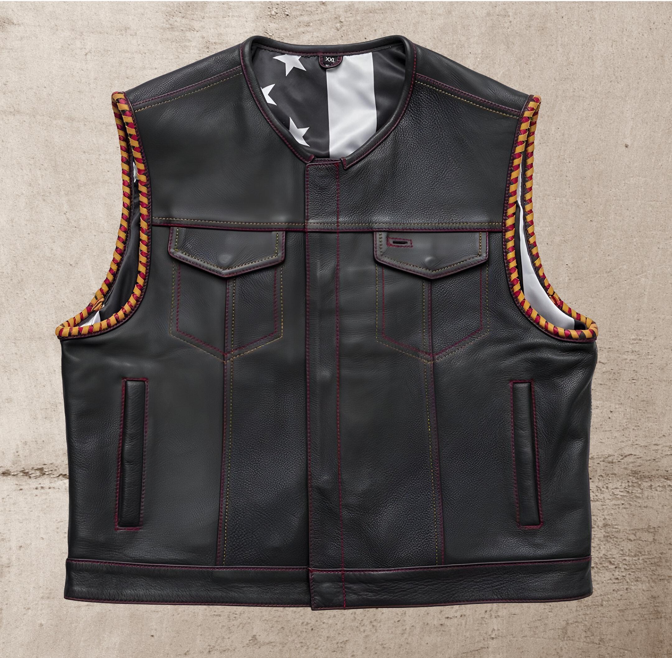 Motorcycle Suede Vest Waistcoat Color Motorbike Bike Riding Leather Braided Vest - Foto 4