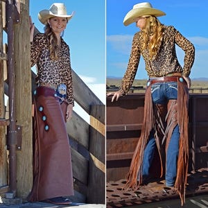 Tan Brown Cowgirl Leather Chinks Chaps Hand Made Western Chap Leather Horse Riding Fringes Pant Cowboy Costume Equestrian Gifts For Women
