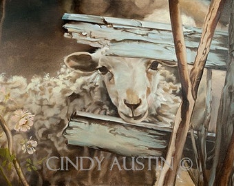 Sheep Painting - Giclee Print of a sweet sheep - KISS MY NOSE