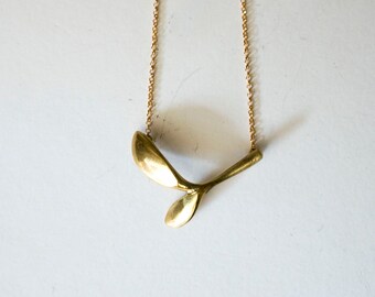 Leaf branch pendant, minimalist, abstract, hand sculpted, lost wax method necklace