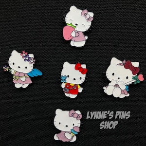 Cute Little Kitty Says Hello Enamel Pin In a Variety of Sweet Outfits Collect Them All