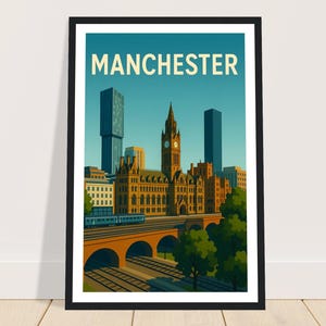 Manchester Cityscape Framed Print, Castlefield Canal Art, Deansgate Skyline Poster, Northern UK Travel, 12x18 16x24 24x36 Art