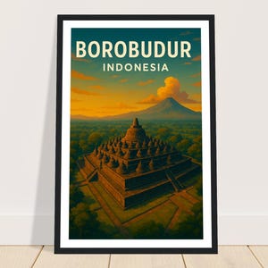 Borobudur Temple Indonesia Framed Print, Yogyakarta Art, Java Buddhist Landmark, Ancient Stupa Architecture Photo, 12x18 16x24 24x36 Art