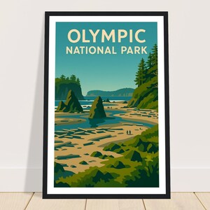 Olympischer Nationalpark Washington, gerahmter Druck, Hoh-Regenwald, Wandkunst, Ruby Beach Sea Stacks, Hurrikan-Berg, 12x18 16x24 24x36