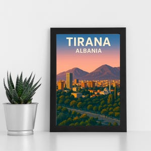 Tirana, Albânia, impressão digital, arte l Albânia l pôster personalizado, cartão postal, impressão emoldurada, cartão comemorativo l Retrato
