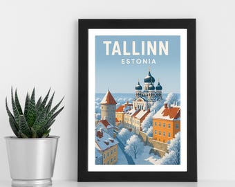 Tallinn vintertryck – Estland Europa reseaffisch (digital nedladdning)