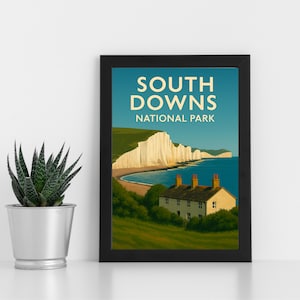 Arte de impressão digital de South Downs l Parque Nacional de South Down l Pôster personalizado, cartão postal, impressão emoldurada, cartão comemorativo l Retrato e paisagem