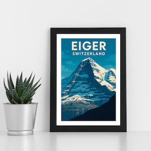 Impresión del Eiger, Suiza: póster de viaje vintage (descarga digital)