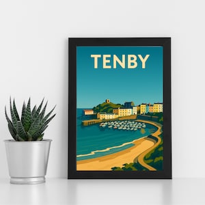 Obra de arte digital Tenby l Pembrokeshire l pôster, cartão postal, impressão emoldurada, cartão comemorativo l Retrato