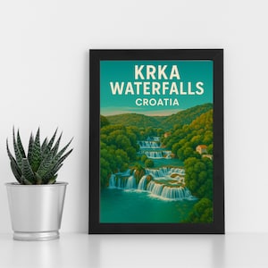 Oeuvres d'art en impression numérique des cascades de Krka, Croatie l Croatie l Poster personnalisé, carte postale, impression encadrée, carte de voeux l Portrait