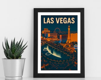 Las Vegas Skyline Art Print – Vintage Travel Poster (Digital Download)