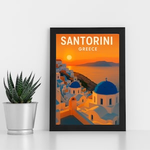 Oeuvre d'art en impression numérique de Santorin l Grèce l Poster personnalisé, carte postale, impression encadrée, carte de voeux l Portrait