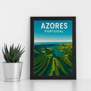 Arte digital dos Açores l Portugal l Pôster personalizado, cartão postal, impressão emoldurada, cartão de felicitações l Retrato