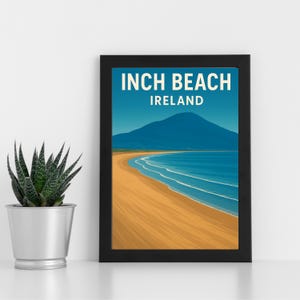 Arte digital impressa em Inch Beach, Irlanda l Irlanda l Pôster personalizado, cartão postal, impressão emoldurada, cartão comemorativo l Retrato