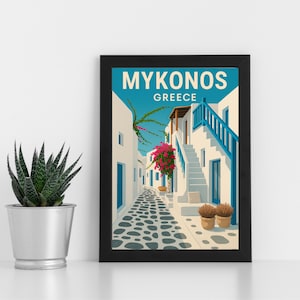 Oeuvre d'art en impression numérique de Mykonos l Grèce l Poster personnalisé, carte postale, impression encadrée, carte de voeux l Portrait