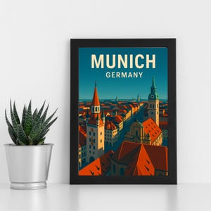 Munich, Allemagne, oeuvre d'art en impression numérique l Allemagne l Poster personnalisé, carte postale, impression encadrée, carte de voeux l Portrait