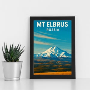 Obra de arte digital do Monte Elbrus l Rússia l Pôster personalizado, cartão postal, impressão emoldurada, cartão comemorativo l Retrato