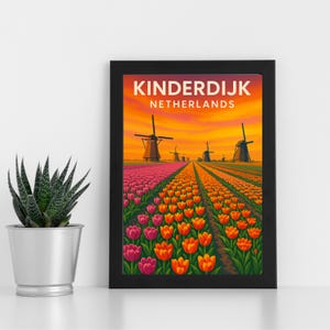 Obra de arte impresa digitalmente de Kinderdijk l Países Bajos l Póster personalizado, postal, impresión enmarcada, tarjeta de felicitación l Retrato