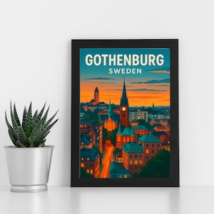 Arte de impressão digital de Gotemburgo l Suécia l Pôster personalizado, cartão postal, impressão emoldurada, cartão comemorativo l Retrato