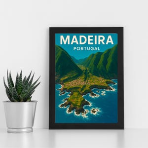 Obra de arte digital da Madeira l Portugal l Pôster personalizado, cartão postal, impressão emoldurada, cartão de felicitações l Retrato
