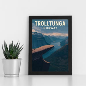 Arte de impressão digital Trolltunga l Noruega l Pôster personalizado, cartão postal, impressão emoldurada, cartão comemorativo l Retrato