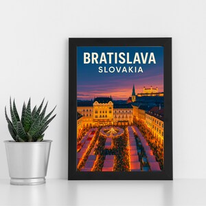 Obra de arte digital de Bratislava l Eslováquia l Pôster personalizado, cartão postal, impressão emoldurada, cartão comemorativo l Retrato