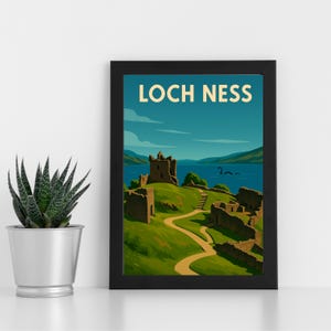 Obra de arte digital do Lago Ness l Escócia l Pôster personalizado, cartão postal, impressão emoldurada, cartão comemorativo l Retrato