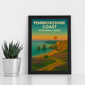 Obra de arte digital da costa de Pembrokeshire l Parque Nacional da Costa de Pembrokeshire l Pôster personalizado, cartão postal, impressão emoldurada, cartão comemorativo