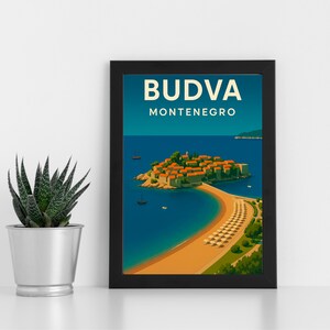 Budva Montenegro Impressão Digital l Montenegro l Pôster personalizado, cartão postal, impressão emoldurada, cartão comemorativo l Retrato