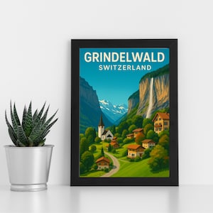 Obra de arte digital de Grindelwald l Suíça l Pôster personalizado, cartão postal, impressão emoldurada, cartão comemorativo l Retrato