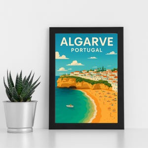 Obra de arte digital do Algarve l Portugal l Pôster personalizado, cartão postal, impressão emoldurada, cartão de felicitações l Retrato