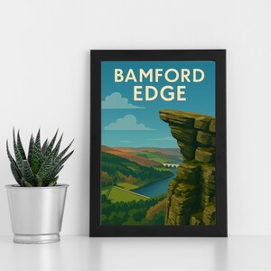 Bamford Edge Digitaldruck Kunstwerk l Peak Distrikt Nationalpark l Individuelles Poster, Postkarte, gerahmter Druck, Grußkarte l Portrait