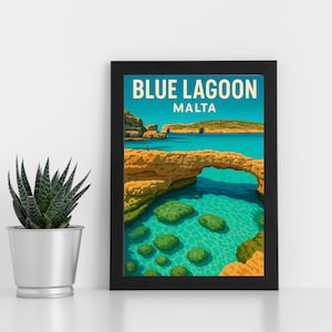 Blue Lagoon Malta Impressão Digital Artwork l Malta l Pôster personalizado, cartão postal, impressão emoldurada, cartão de felicitações l Retrato