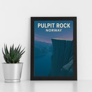 Arte digital impressa em Pulpit Rock l Noruega l Pôster personalizado, cartão postal, impressão emoldurada, cartão comemorativo l Retrato