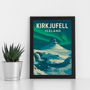 Oeuvre d'art en impression numérique de Kirkjufell l Islande l Poster personnalisé, carte postale, impression encadrée, carte de voeux l Portrait