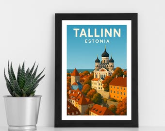 Tallinn Estland Tryck – Europa Reseaffisch (Digital Nedladdning)