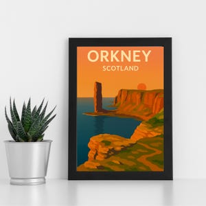 Obra de arte digital da Ilha de Orkney l Ilha de Orkney, Escócia l Pôster personalizado, cartão postal, impressão emoldurada, cartão comemorativo l Retrato