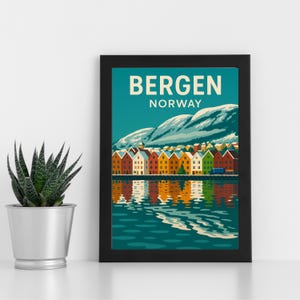 Arte de impressão digital de Bergen l Noruega l Pôster personalizado, cartão postal, impressão emoldurada, cartão comemorativo l Retrato