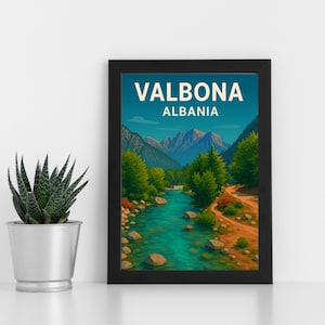 Valbona, Albânia, impressão digital, arte l Albânia l Pôster personalizado, cartão postal, impressão emoldurada, cartão comemorativo l Retrato