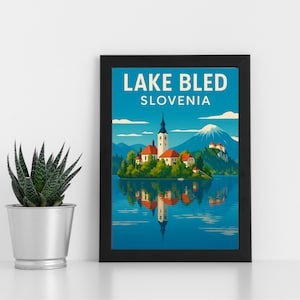 Bleder See Digital Druck Kunstwerk l Slowenien l Individuelles Poster, Postkarte, gerahmter Druck, Grußkarte l Porträt
