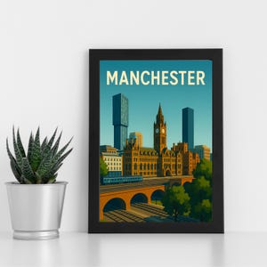 Obra de arte digital de Manchester l Grande Manchester l pôster, cartão postal, impressão emoldurada, cartão comemorativo l Retrato