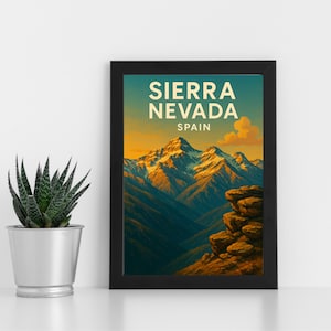 Obra de arte digital da Serra Nevada l Espanha l Pôster personalizado, cartão postal, impressão emoldurada, cartão comemorativo l Retrato