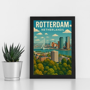 Obra de arte impresa digitalmente de Róterdam l Países Bajos l Póster personalizado, postal, impresión enmarcada, tarjeta de felicitación l Retrato