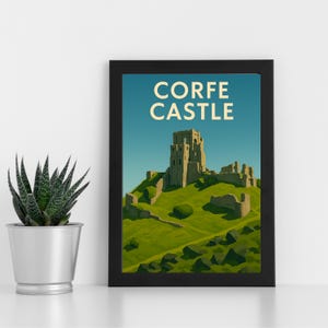 Corfe Castle Digitaldruck Kunstwerk l British Castle l Poster, Postkarte, gerahmter Druck, Grußkarte l Portrait