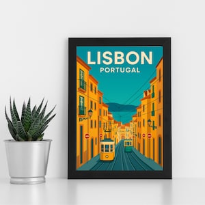 Obra de arte digital de Lisboa l Portugal l Pôster personalizado, cartão postal, impressão emoldurada, cartão de felicitações l Retrato