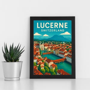 Obra de arte digital de Lucerna l Suíça l Pôster personalizado, cartão postal, impressão emoldurada, cartão comemorativo l Retrato